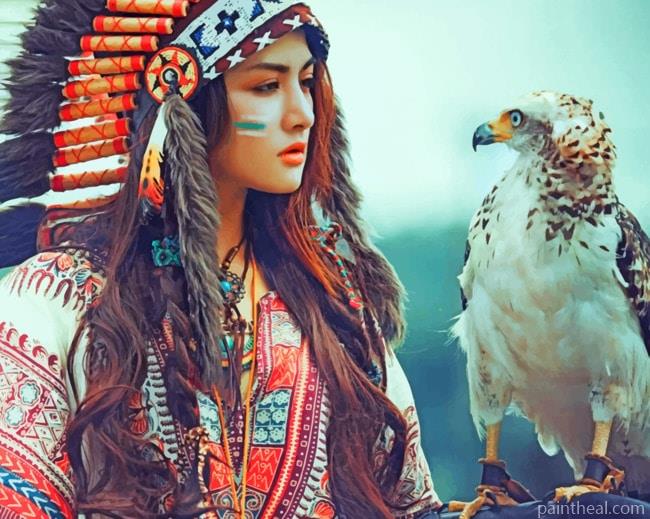 Native American Girl With Eagle Painting By Numbers Kits