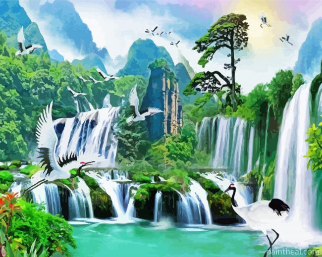 Riverfront Waterfall Nature Scene Painting By Numbers Kits