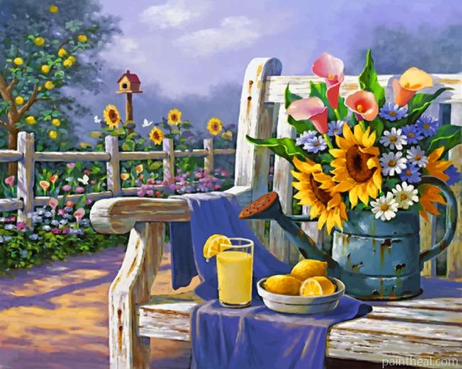 Sunflowers And Lemon On Bench Painting By Numbers Kits