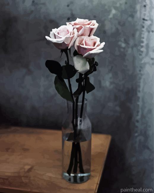 Three Pink Roses In Bottles Painting By Numbers Kits