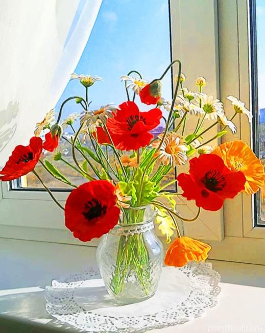 Orange And Red Flowers Aesthetic Painting By Numbers Kits