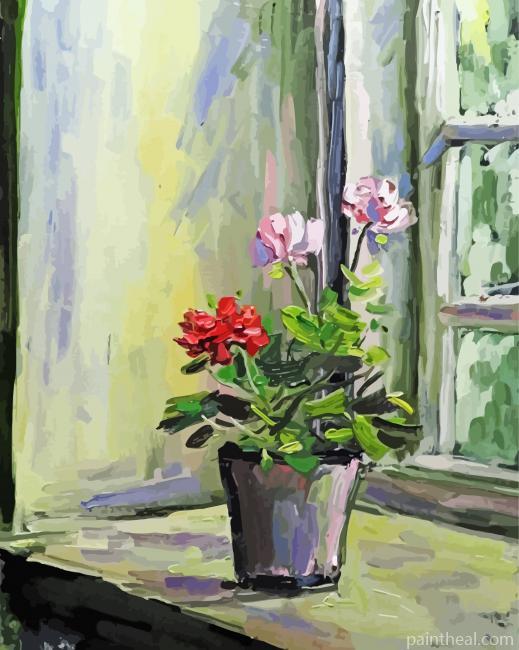 Flowers By Window Art Painting By Numbers Kits
