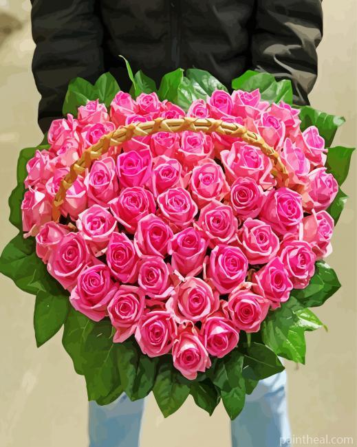 Basket Of Pink Roses Painting By Numbers Kits