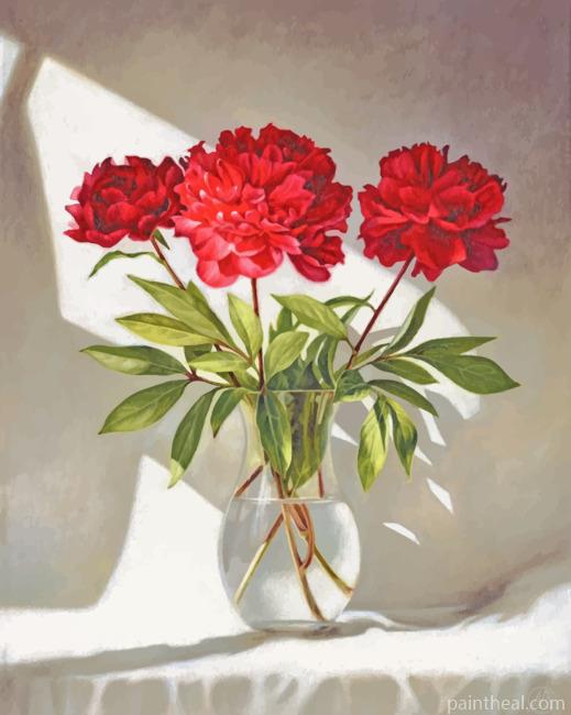Red Peonies In Glass Painting By Numbers Kits