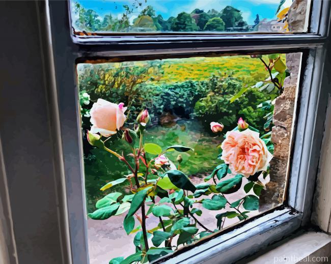 Roses Out The Cottage Window Painting By Numbers Kits