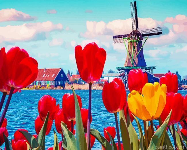 Tulpen En Molen Painting By Numbers Kits