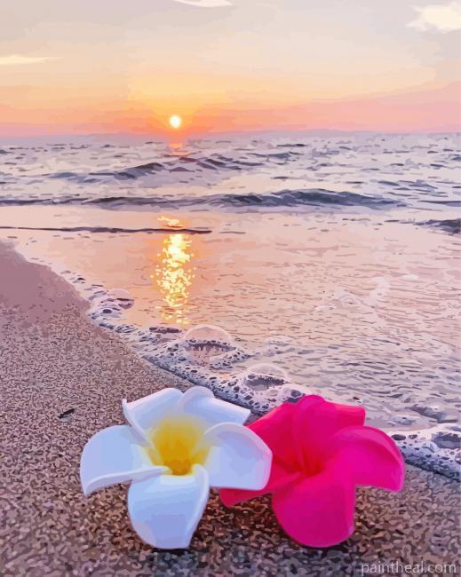 Beach Flowers At Sunset -Paint By Numbers Painting By Numbers Kits
