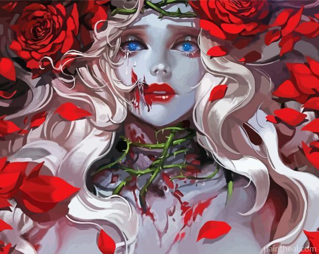 Red Flowers Hair Girl Painting By Numbers Kits