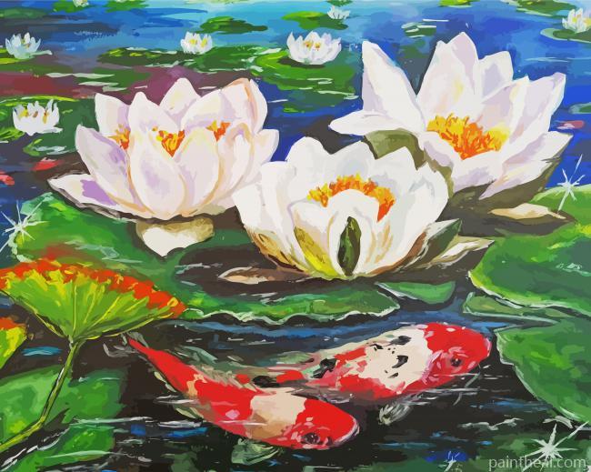 White Water Lilies With Koi Painting By Numbers Kits