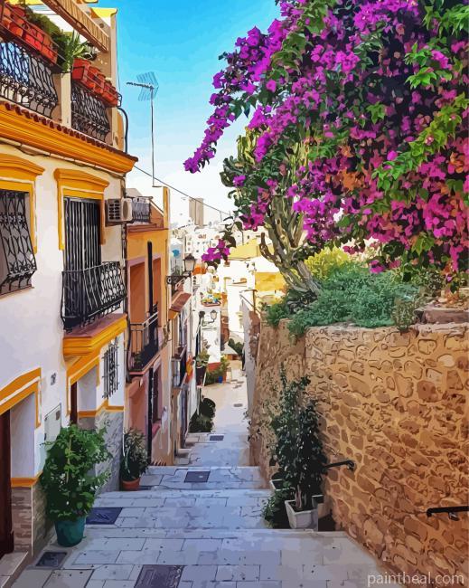 Flowering Spanish Street Painting By Numbers Kits