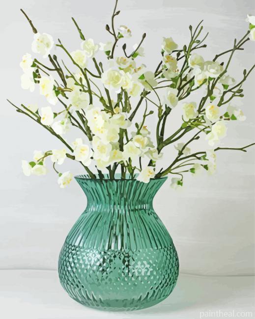Aesthetic Green Vase Of Flowers Painting By Numbers Kits