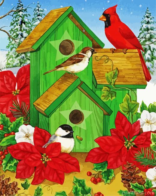 Christmas Birdhouse Painting By Numbers Kits