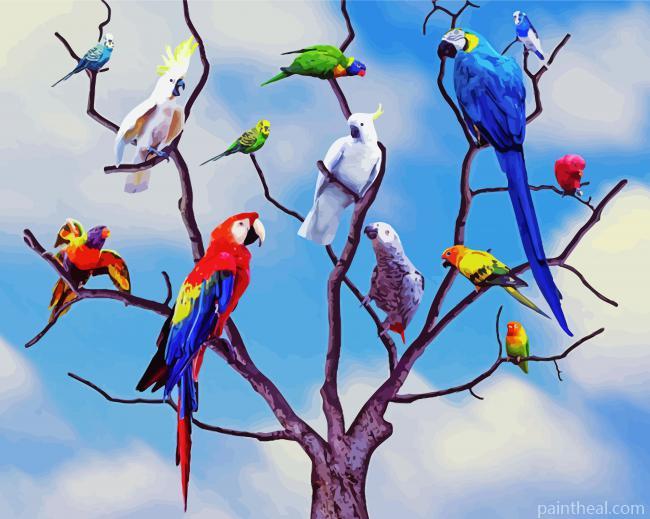 Parrots Tree Painting By Numbers Kits