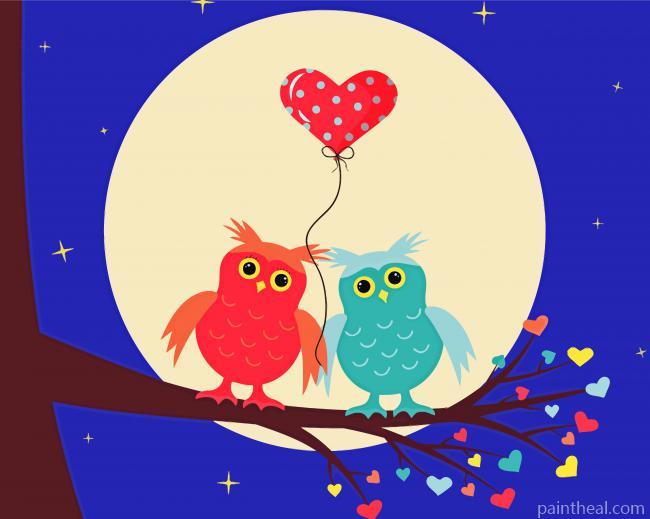 Owls In Love On Branch Painting By Numbers Kits