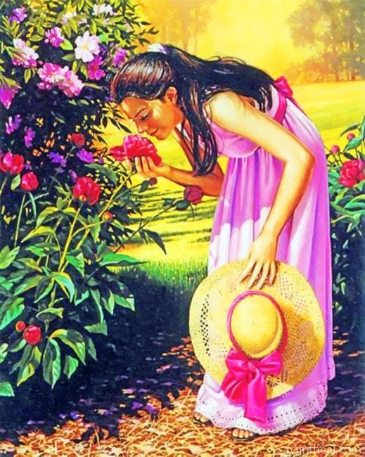 Smelling Flowers Women Painting By Numbers Kits