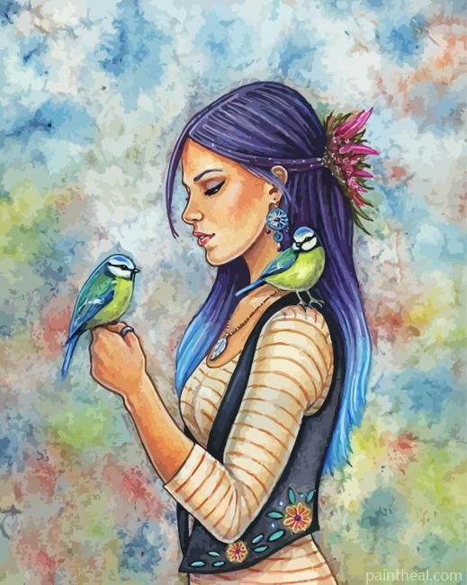 Aesthetic Native Girl And Birds Painting By Numbers Kits