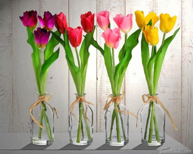 Tulips In Glass Vases Painting By Numbers Kits