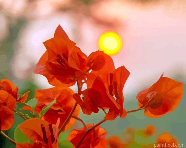 Orange Flowers Art Sunset Painting By Numbers Kits