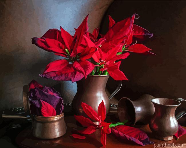 Poinsettia Flowers Still Life Painting By Numbers Kits