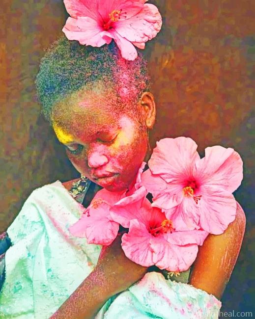 Afro Girl And Pink Flowers NEW Painting By Numbers Kits