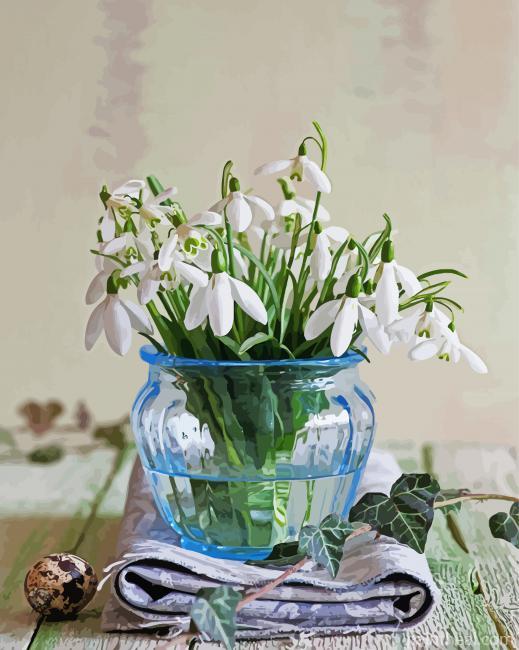 Snow Drops In Glass Vase Painting By Numbers Kits