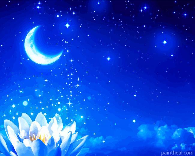 Blue Moon And Flowers Painting By Numbers Kits