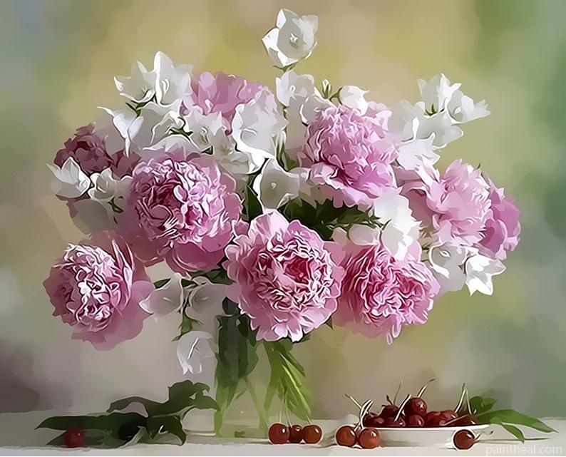 Pink And White Peonies In Vase Painting By Numbers Kits