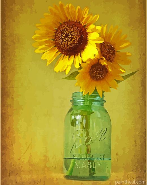 Sunflowers In Jar -Paint By Numbers Painting By Numbers Kits