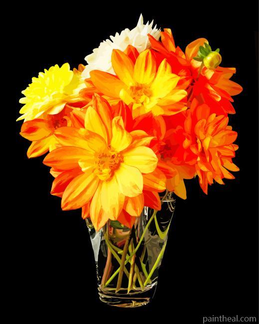 Flowers In Vase With Black Back Ground Painting By Numbers Kits