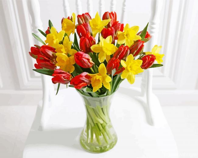 Daffodils Flowers In A Vase Painting By Numbers Kits