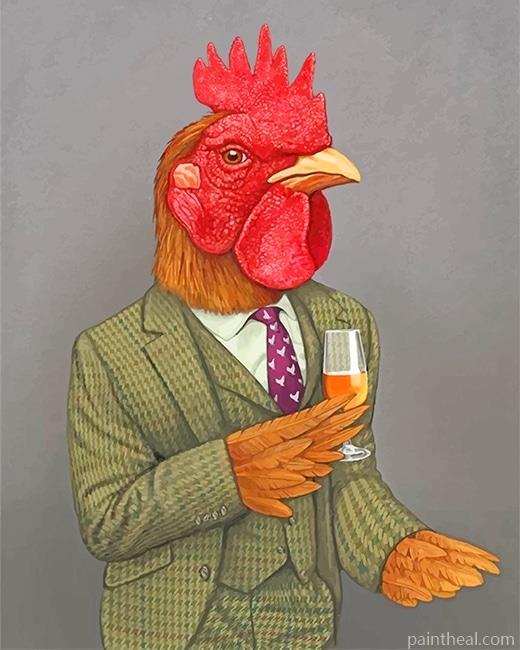 Rooster Wearing a Green Suit Painting By Numbers Kits