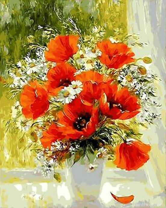 Poppies And Daisies Vase Painting By Numbers Kits