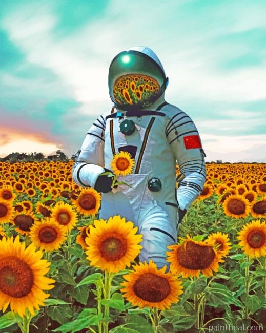 Astronaut In Sunflowers Field Painting By Numbers Kits
