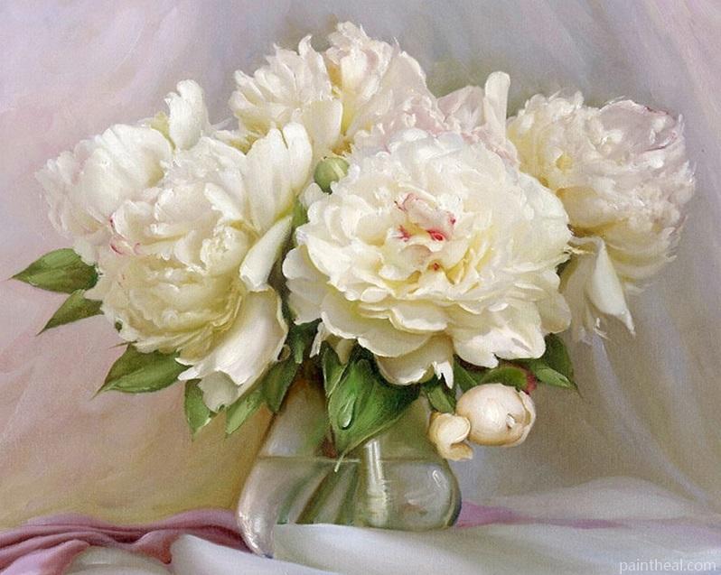 White Peonies In Glass Painting By Numbers Kits