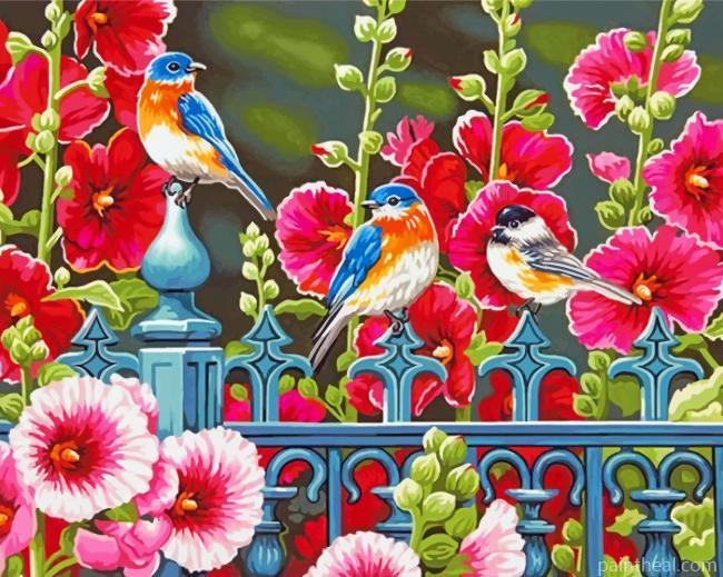 Bluebirds Garden Flowers Painting By Numbers Kits