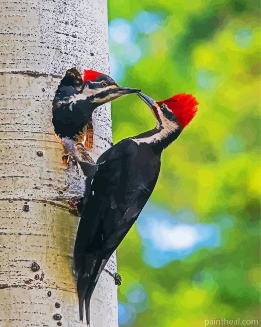 Male And Female Woodpecker Couple Painting By Numbers Kits