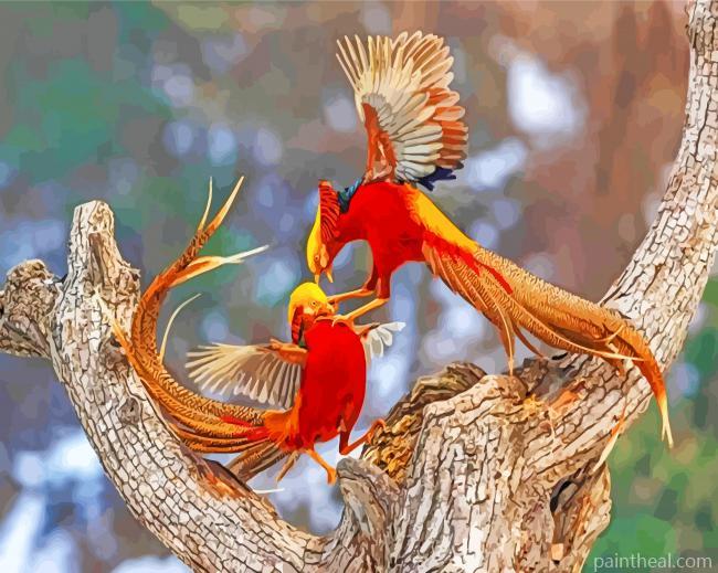 Red And Orange Pheasants Painting By Numbers Kits