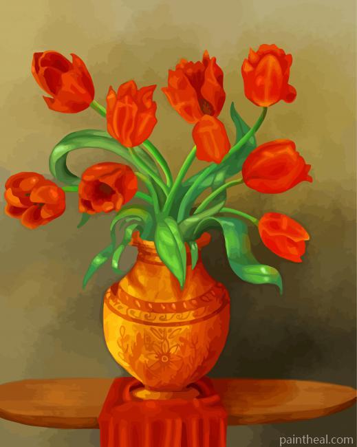 Orange Tulips Vase Painting By Numbers Kits