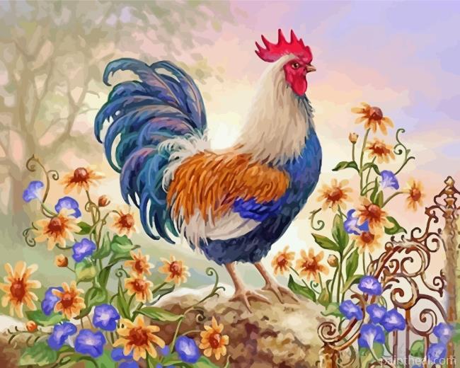 Rooster And Flowers Painting By Numbers Kits