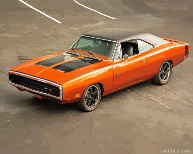 Orange 1970 Dodge Charger Painting By Numbers Kits