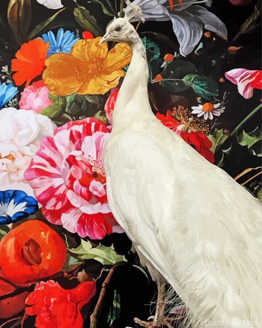 White Peacock And Flowers Painting By Numbers Kits