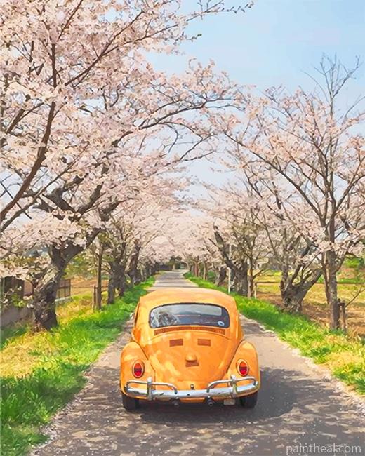 Yellow VW And Cherry Blossom NEW Painting By Numbers Kits
