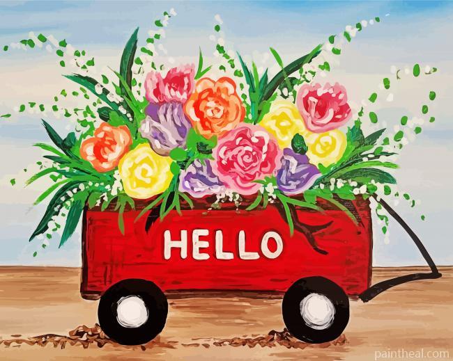 Flowers Red Wagon Painting By Numbers Kits