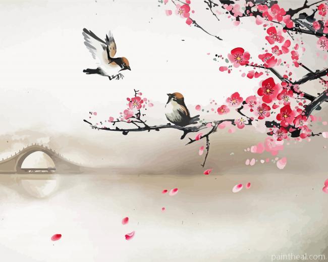 Two Birds And Cherry Blossom Painting By Numbers Kits