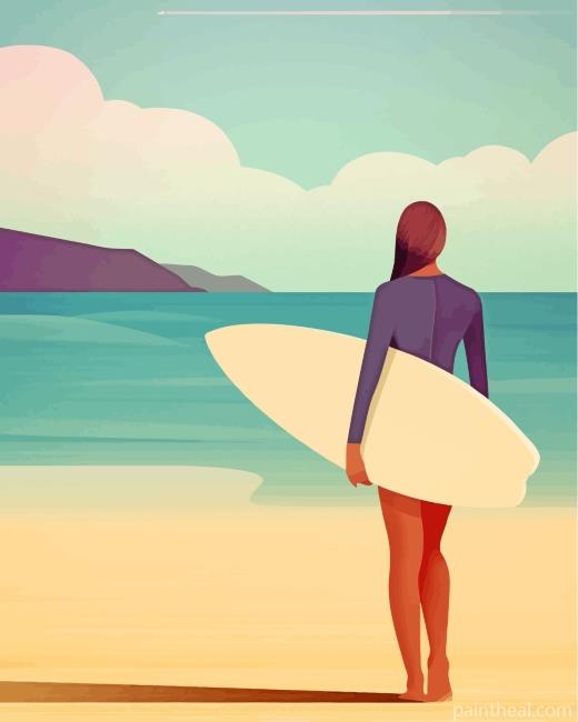 Surfer Woman Illustration Painting By Numbers Kits