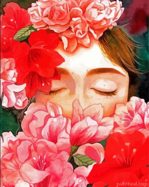 Pink And Red Floral Art Girl Painting By Numbers Kits