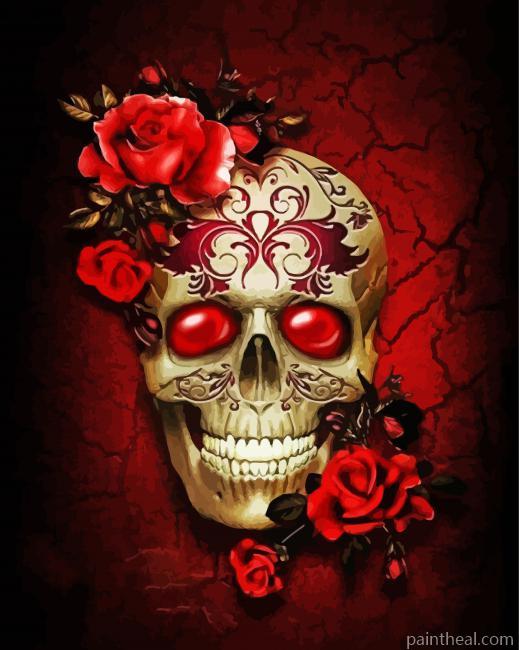 Red Flowers Skull Painting By Numbers Kits