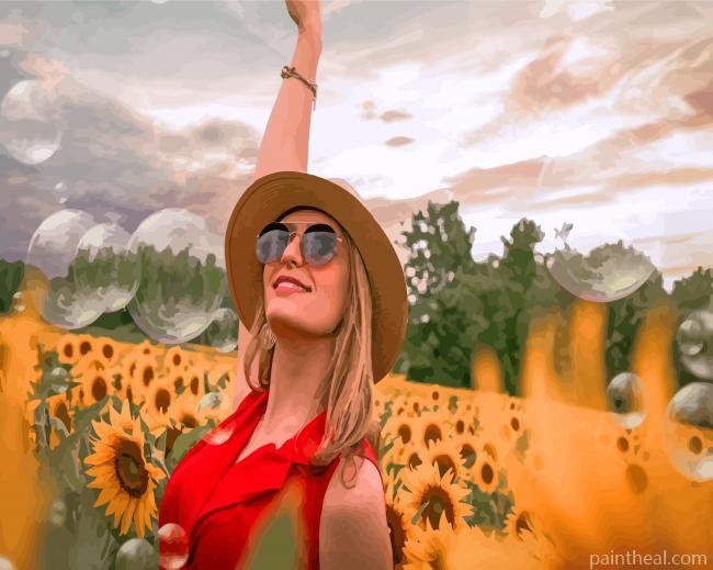 Sunflower Field With Lady Painting By Numbers Kits