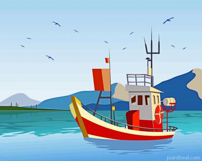 Illustration Wooden Trawler Painting By Numbers Kits