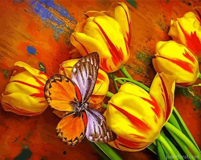 Butterfly And Tulips Painting By Numbers Kits